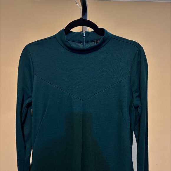 Ann Taylor Teal Wool Blend Long Sleeve Mock Neck Ruffle Hem Dress - Picture 5 of 12